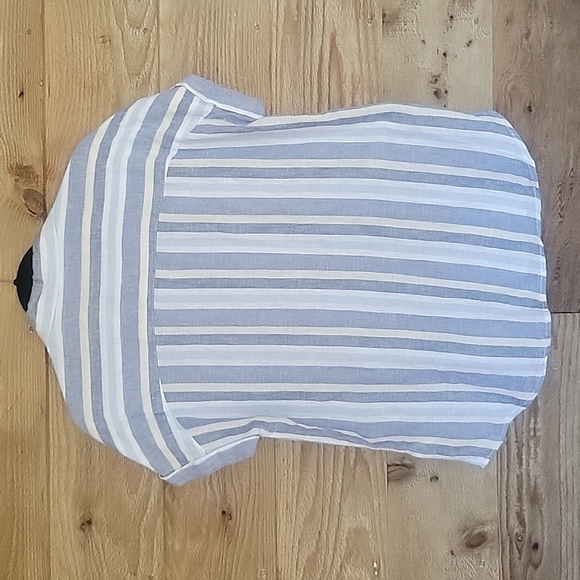 beach lunch lounge Blue and White Striped Linen Blend Button Down Size Small - Picture 5 of 5